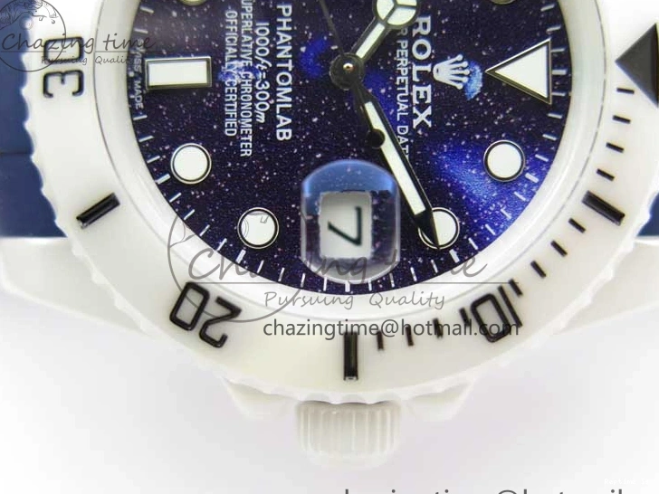 0104 Submariner 40mm White Ceramic 5GF Best Edition Dark Blue Dial on Blue Rubber Strap SA DailyWear 2486